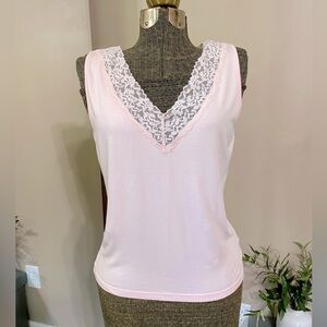 Vintage Ralph Lauren Y2K Lace Trim Cami Tank Top Baby Pink Coquette Size M EUC